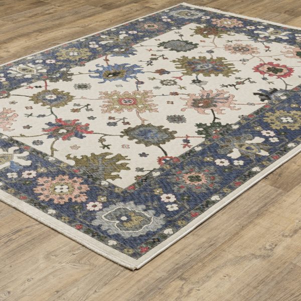 Oriental Weavers Hastings HA01E Ivory Blue Casual Power-Loomed Rug Online Hot Sale