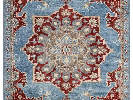 Artisan Aimee  Navy Red Traditional Knotted Rug on Sale