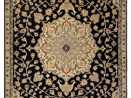 Artisan Aimee  Navy Gold Traditional Knotted Rug For Discount